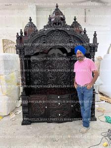 Mandir de madera de teca india con puertas y cajones Templo de madera de diseño grande con puertas Tamaños grandes Tallado a mano Pooja Mandir UK USA - Product Image 4