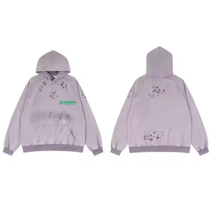 Factory Wholesale High Quality 360g Polyester/Cotton Distressed Regular Fit Pullover Hoodies <b>Drop</b> Shoulder <b>Acid</b> Washed - Product Image 5