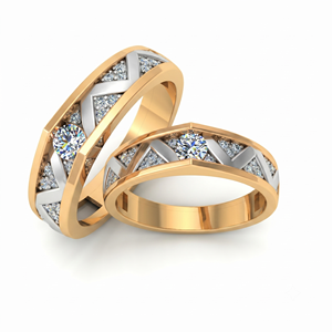 Anillos de Boda Clásicos de Dos Tonos con Diamantes, Anillos de Pareja con Diamantes Redondos de Corte Brillante, Diamantes Naturales y Cultivados en Laboratorio - Product Image 3