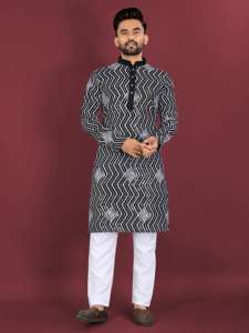 Unique Cross Pattern White <b>Thread</b> Mens Kurta Pajama for Festival and Party Wear Soft <b>Silk</b> Kurta Pajama for Export Sale - Product Image 5