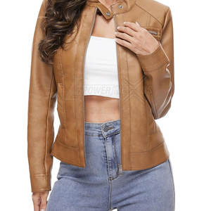 Nueva moda mujer chaqueta de cuero a prueba de viento Venta caliente mujer ropa chaqueta de cuero para la venta - Product Image 2