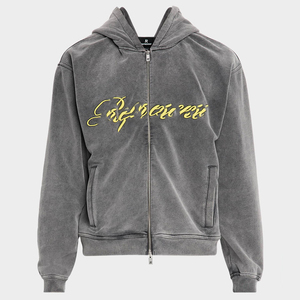 เสื้อฮู้ดผู้ชายเสื้อสเวตเชิ้ตมีซิปซีดจางน้ำหนักมากงานปักออกแบบได้ตามที่ต้องการ - Product Image 5