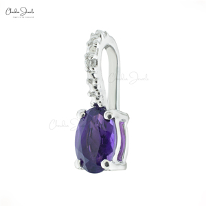 À la mode 14K Solide Or Blanc Pendentif Collier Naturel Violet Améthyste Blanc Diamant Caché Bail Conception Fine Bijoux Perle Charme - Product Image 3