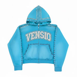 เสื้อฮู้ดสไตล์สตรีทแวร์สำหรับผู้ชายผ้าฝ้าย100% ประดับพลอยเทียมแบบกำหนดเองสำหรับฤดูใบไม้ร่วง - Product Image 1