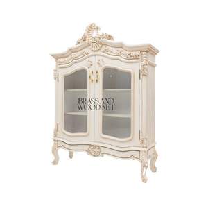 Vintage Cream Carved <b>Display</b> Vitrine <b>Cabinet</b> - Product Image 6