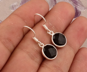 Pendientes de plata de ley 925 con facetas, conjunto de bisel hecho a mano de diseño de ónix negro, para regalo de San Valentín - Product Image 6