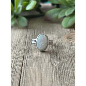 Navajo Made <b>Opal</b> <b>Ring</b> in Sterling Silver Rose Gold Plated Bezel Setting - Product Image 1