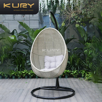 Fauteuil suspendu œuf individuel en rotin pour extérieur, mobilier de jardin et de terrasse, avec support métallique, pour hôtels et complexes hôteliers