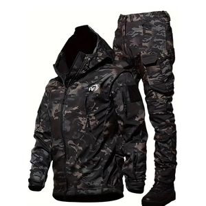 Uniforme tactique de Camouflage noir hiver chaud polaire doublé veste zippée et pantalon multi-poches équipement tactique extérieur sur mesure - Product Image 1