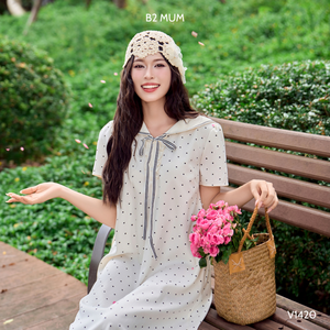 Robe de maternité V1420 pour l'été, col marin cool, motif cœur, matière en spandex - extensible, respirante, absorbant la transpiration, vente en gros - Product Image 6