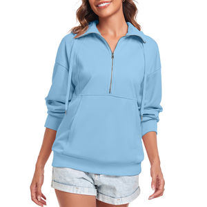 Sweat-shirt personnalisé de haute qualité, demi-zip, pull uni, streetwear décontracté, respirant, éco-responsable, tricoté pour femmes - Product Image 4