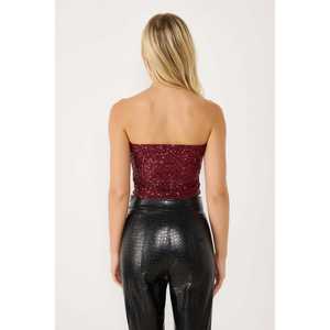 Top Corto Casual de Lentejuelas Rojas con Hombros Descubiertos para Mujer, 100% Poliéster - Product Image 5