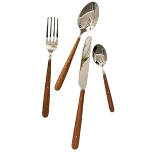 Ensemble de couverts en acier inoxydable avec manche en bois de qualité supérieure, argenterie écologique, ensemble de couverts polis miroir, couteau, fourchette, cuillère, ensemble de vaisselle - Product Image 3