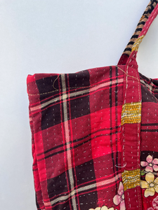 Sac fourre-tout Vintage fait à la main Kantha Stitch pour femmes, sac de Shopping en coton, sacs de styliste pour femmes avec poche - Product Image 4