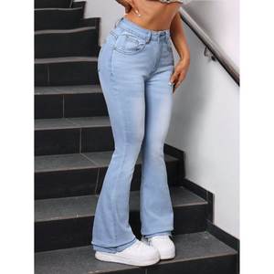 Vaqueros FUNKY de mezclilla lavada azul hielo para mujer, corte holgado, cintura alta, estilo acampanado, elásticos, a la moda, tallas 26 a 40 - Product Image 3