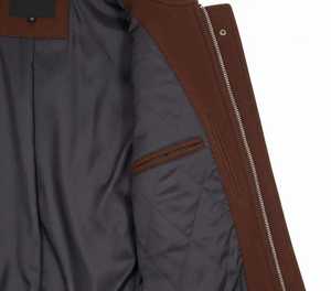 Veste bomber en laine faite à la main à col montant marron Tissu en laine lourd - Product Image 4