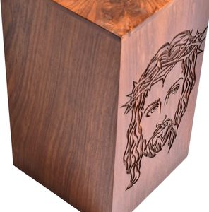 Urne en palissandre pour cendres humaines-Croix Cetlic et boîte en bois visage de jésus-Urne de crémation personnalisée pour cendres fabriquée à la main grande - Product Image 4