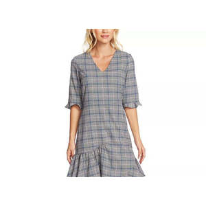 Abito da donna CeCe a quadri con scollo a V e balze, grigio, lunghezza al ginocchio, casual, taglie forti, taglia 8 - Trendy per il tempo libero e le vacanze - Product Image 3