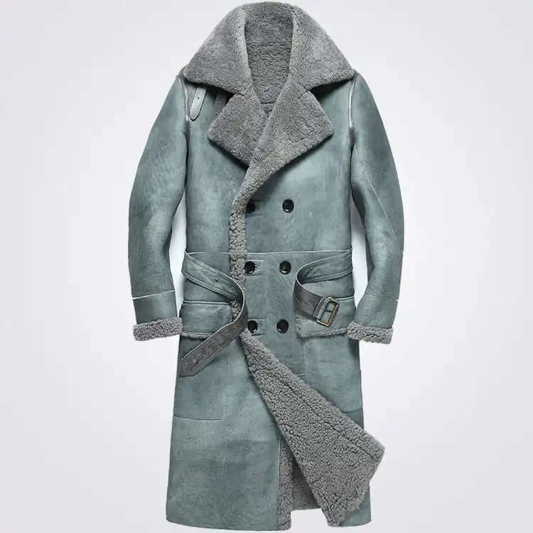 पुरुषों के लिए सर्वश्रेष्ठ उच्च गुणवत्ता शैली की सर्दियों पुरानी शैली की डबल ब्रीस्टेड शेपस्किन ट्रेंच कोट कोट खरीदें