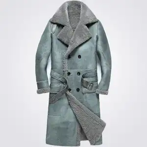 Achat Meilleur Style de haute qualité hiver à l'ancienne Double boutonnage en peau de mouton Trench-Coat pour hommes grande taille manteaux en cuir PU