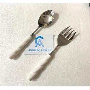 Serveur à salade en acier inoxydable de haute qualité, manche en nacre, cuillère à salade premium, fourchette, couverts en coquillage, ustensiles de cuisine - Product Image 4