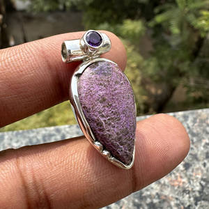 Wholesale Handmade Bohemian Teardrop Purpurite Amethyst <b>Pendant</b> | Natural Gemstone <b>Necklace</b> | Solid 925 Sterling Party Gift - Product Image 5