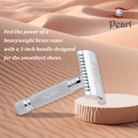 Pisau Cukur Wajah Pria Premium Lima Mata Pisau Double Edge Baja Tahan Karat Gagang Kuningan Merek Pearl Untuk Penggunaan Barber Shop