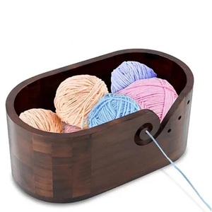 Cuencos de hilo de madera ovalados grandes hechos a mano para ganchillo y tejer suministros de costura cuenco de almacenamiento para amantes del ganchillo - Product Image 2
