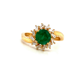 Anillo de diamante de Esmeralda Natural para niña, oro amarillo de 14 quilates, Esmeralda verde redonda, joyería de boda, regalos, joyería fina - Product Image 1