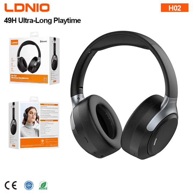 LDNIO H02 ANC Noise Cancelling Wireless Earphones Wired Available Bluetooth V5.4 49H Playtime HiFi Stereo Over Ear Headphones