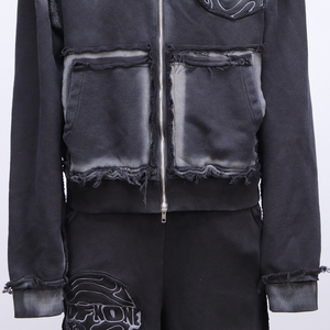 Ensemble survêtement pour homme personnalisé, 100% coton molletonné, surdimensionné, fermeture éclair, effet usé, appliqué brodé, sweat-shirt à capuche, ensemble de survêtement pour homme - Product Image 5