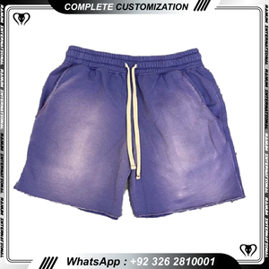 กางเกงขาสั้นผู้ชายวินเทจซักด้วยกรดเหงื่อออกวิ่งลำลองตามสั่ง - Product Image 2