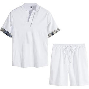 Ensemble de vêtements de sport deux pièces sur mesure pour hommes T-shirt à manches courtes imprimé en coton respirant et short pour l'été - Product Image 2