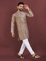 Fête/fête/casual jours porter Viscose soie tissu lourd broderie travail genou longueur fantaisie Kurta pour hommes ou garçons porter à vendre