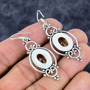 ต่างหูควอตซ์สีเงินสเตอร์ลิงทำด้วยมือ925อัญมณีทรงวงรีทรงหยดน้ำยาวชุบเงินสำหรับงานแต่งงานและงานปาร์ตี้ - Product Image 4