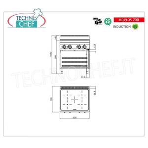 Cuisinière électrique à induction 4 zones sur meuble ouvert, Kw.14,00 - Product Image 1