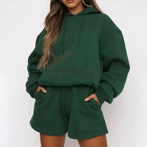 Conjunto de Sudadera con Capucha y Pantalones Cortos para Mujer, Atuendo Elegante para el Día a Día, Conjunto de Dos Piezas de Sudadera con Capucha y Pantalones Cortos para Mujer, Estilo Casual de Verano - Product Image 4