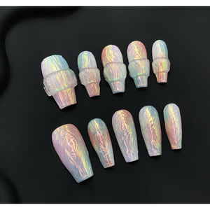 Unghie finte di lusso, eleganti e raffinate, a forma di bara, 10 pezzi, set riutilizzabile in acrilico, con motivo quadrato, per bambini - Product Image 3