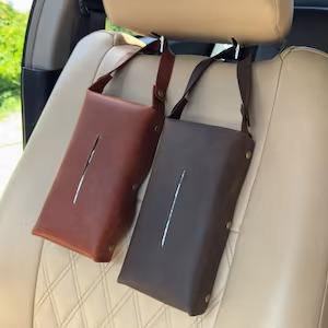 Boîte à mouchoirs décorative en cuir véritable – Design classique, luxueux et léger pour voiture/bureau/maison |   Matériaux de haute qualité - Product Image 4