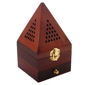 Caja de Almacenamiento de Incienso de Madera de Sándalo Hecha a Mano, Hermosa, de Forma Cuadrada, de Madera y Metal - Product Image 4