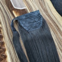 Extension de Cheveux Queue de Cheval Droite Clip en Perruque Postiche Blonde Enrouler Autour Longue Lisse Tête de Poney Queue