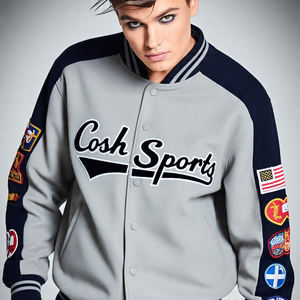 Chaqueta universitaria con bordado de chenilla de cuero personalizada para hombre, chaqueta Bomber universitaria con letras de retazos para ropa informal - Product Image 3