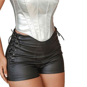 Shorts en cuir respirant pour femmes, couleur personnalisable, coupe-vent, écologique, taille élastique, vêtements de rue décontractés, logo personnalisé - Product Image 1