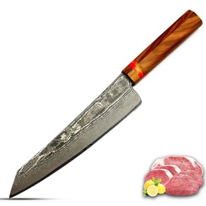 มีดเชฟญี่ปุ่นดามัสกัสมือจับไม้มะกอกทำจากเหล็กดามัสกัส - Product Image 1