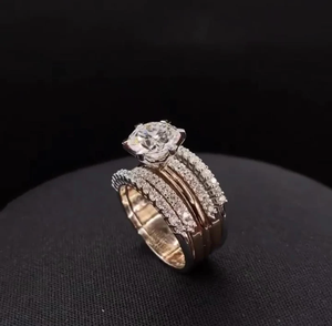 แหวนเพชรมออิสซาไนต์แถว mutli แหวนหมั้นเพชรโมอิสสีทอง18K แหวนวินเทจไม่ซ้ำใคร - Product Image 1