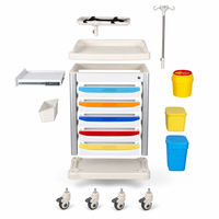 Chariot d'urgence médical professionnel, design moderne, 5 tiroirs verrouillables, 4 roulettes, construction en plastique durable, chariot d'hôpital