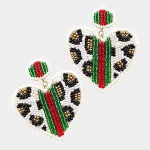 Comprar Pendientes de Corazón con Cuentas de Leopardo para Mujer, Rojo y Verde, con Cuentas de Semillas, Colgantes, Estilo Bohemio, Joyería de Fiesta, Regalo - Product Image 1