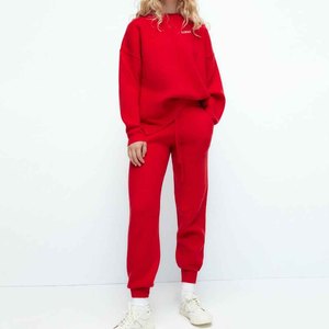 Venta al por mayor de sudadera transpirable de color sólido y pantalones de chándal con logotipo personalizado ropa deportiva polar Jogger conjuntos chándal para mujer - Product Image 1