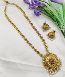Collar largo de oro antiguo Conjunto nupcial clásico Conjunto de collar de belleza dorada con collar de moissanita para aniversarios de bodas - Product Image 1