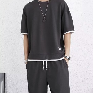Fashionable Casual Summer Men's Short Sleeve <b>T</b>-shirt and Shorts Set Cotton Breathable High Quality Customizable - Product Image 1